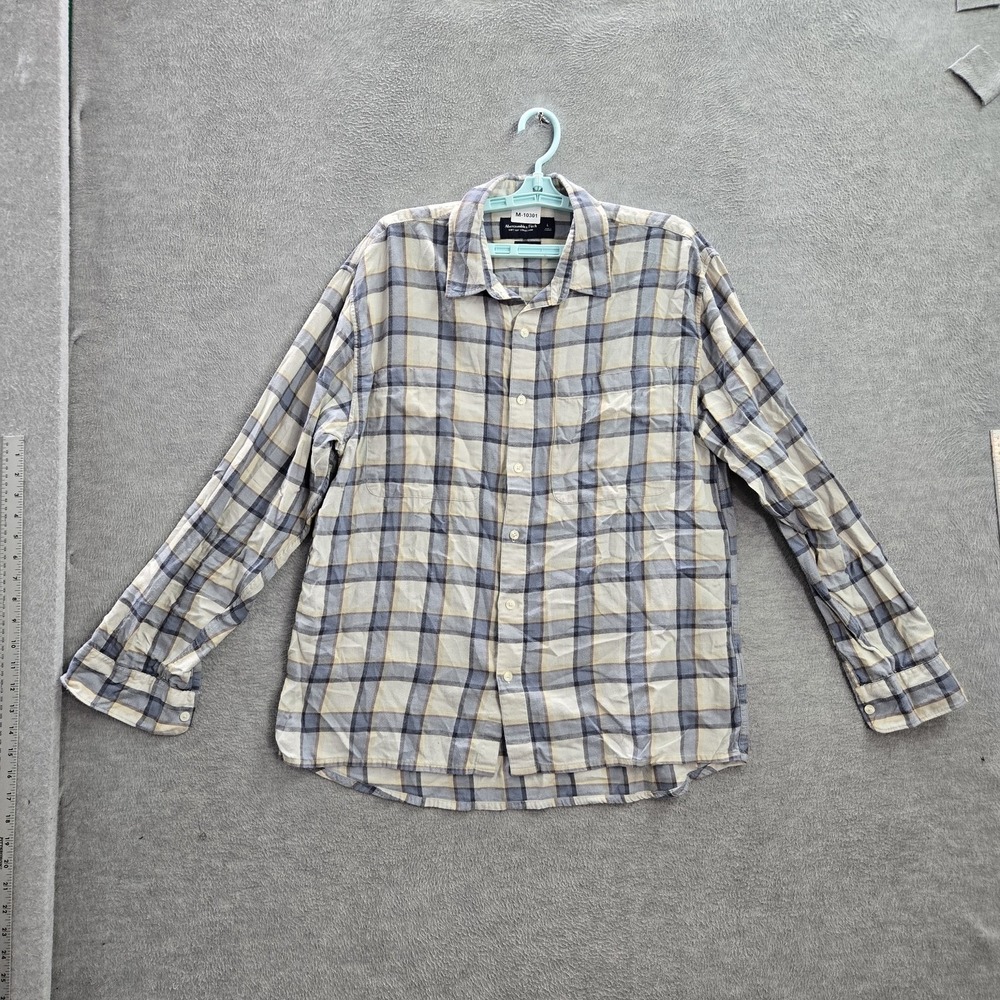 Abercrombie & Fitch Men‎ Button Up Shirt L Blue Plaid Long Sleeve